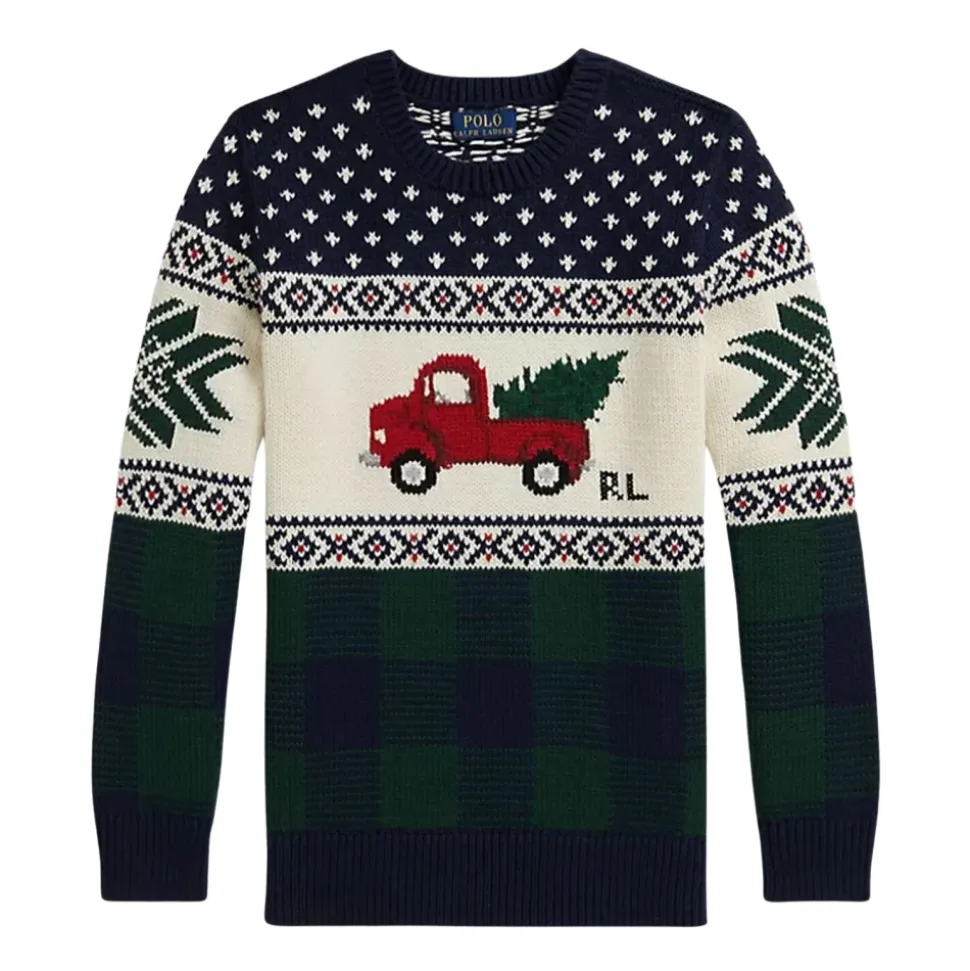Bawełniany Sweter z Dekoltem w Serek i Monogramem