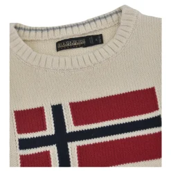 Beżowy Sweter z Grafiką Flagi