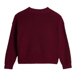 Bordowy Minimalistyczny Sweter z Okrągłym Dekoltem