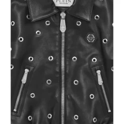 Cropped Leather Bomber LS Eyelet