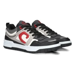 Czarne Niskie Sneakersy z Czerwonymi Akcentami