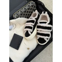 Czarne Shearling Low Velcro Buty