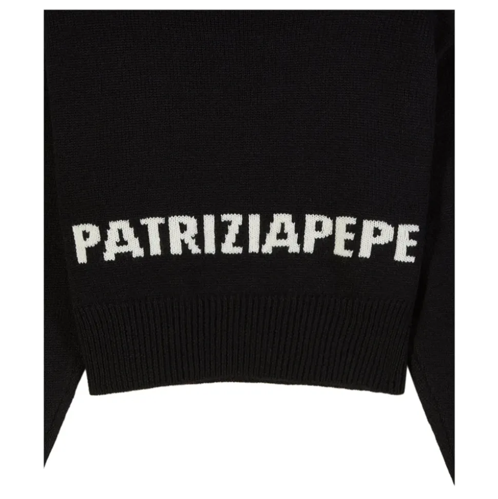 Czarny Krojony Sweter Wełniany