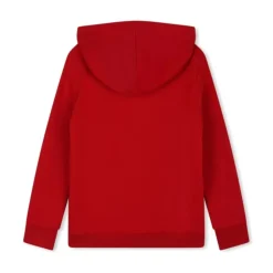 Czerwona bluza z kapturem i dużym nadrukiem logo