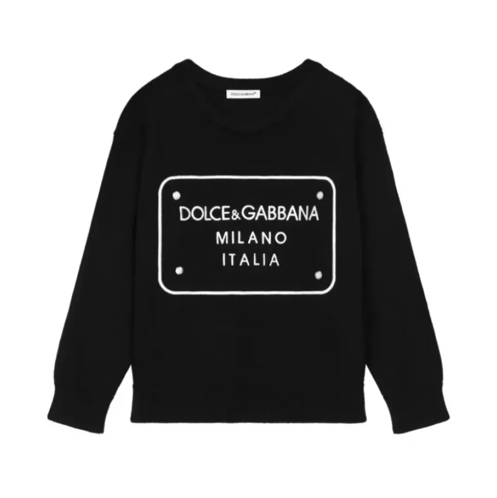 Dziecięcy Sweter z Okrągłym Dekoltem w Kolorze Czarnym
