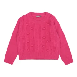 Fioletowy Sweter z Merynosa z Plecionym Przodem
