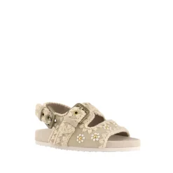 Floral-Applique Suede Sandal