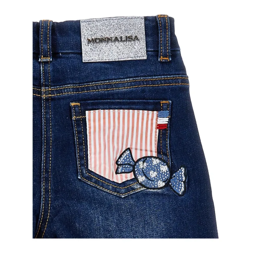 Jeansy z aplikacją Hello Kitty, z postrzępionymi brzegami