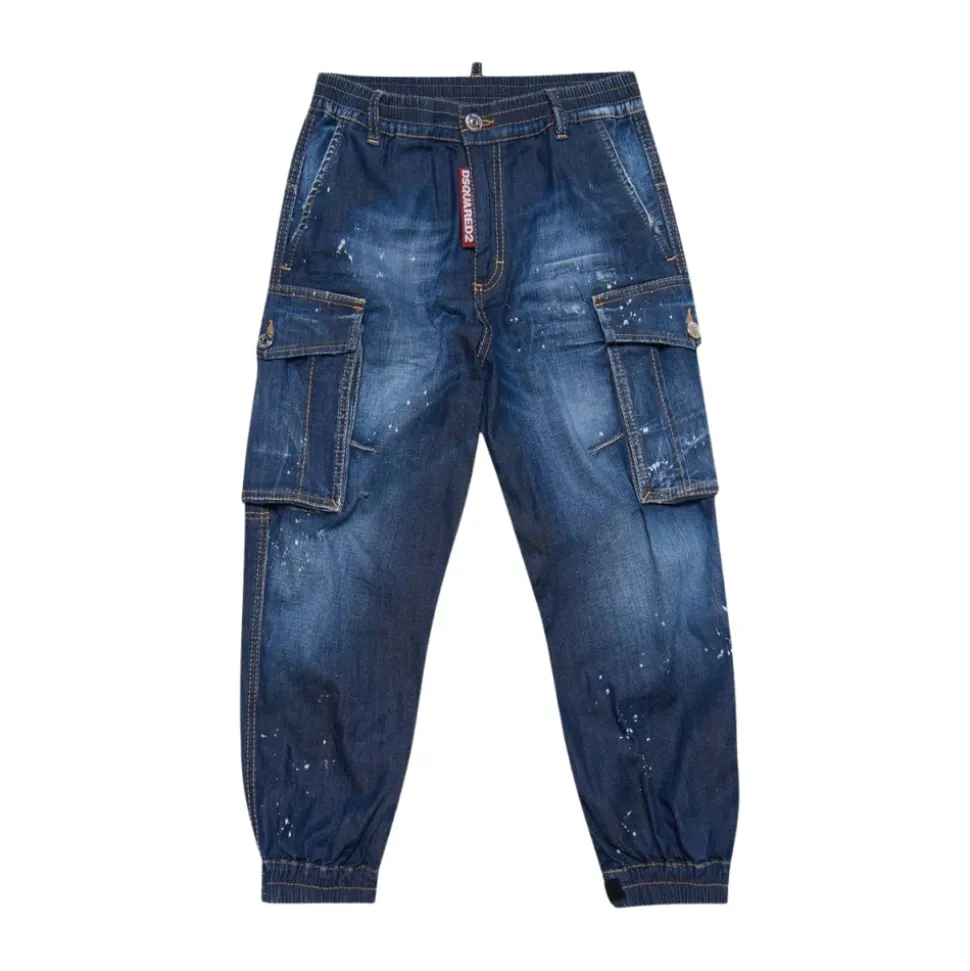Miękkie jeansy cargo z efektem vintage