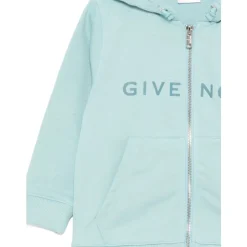 Niebieski sweter z kapturem i logo
