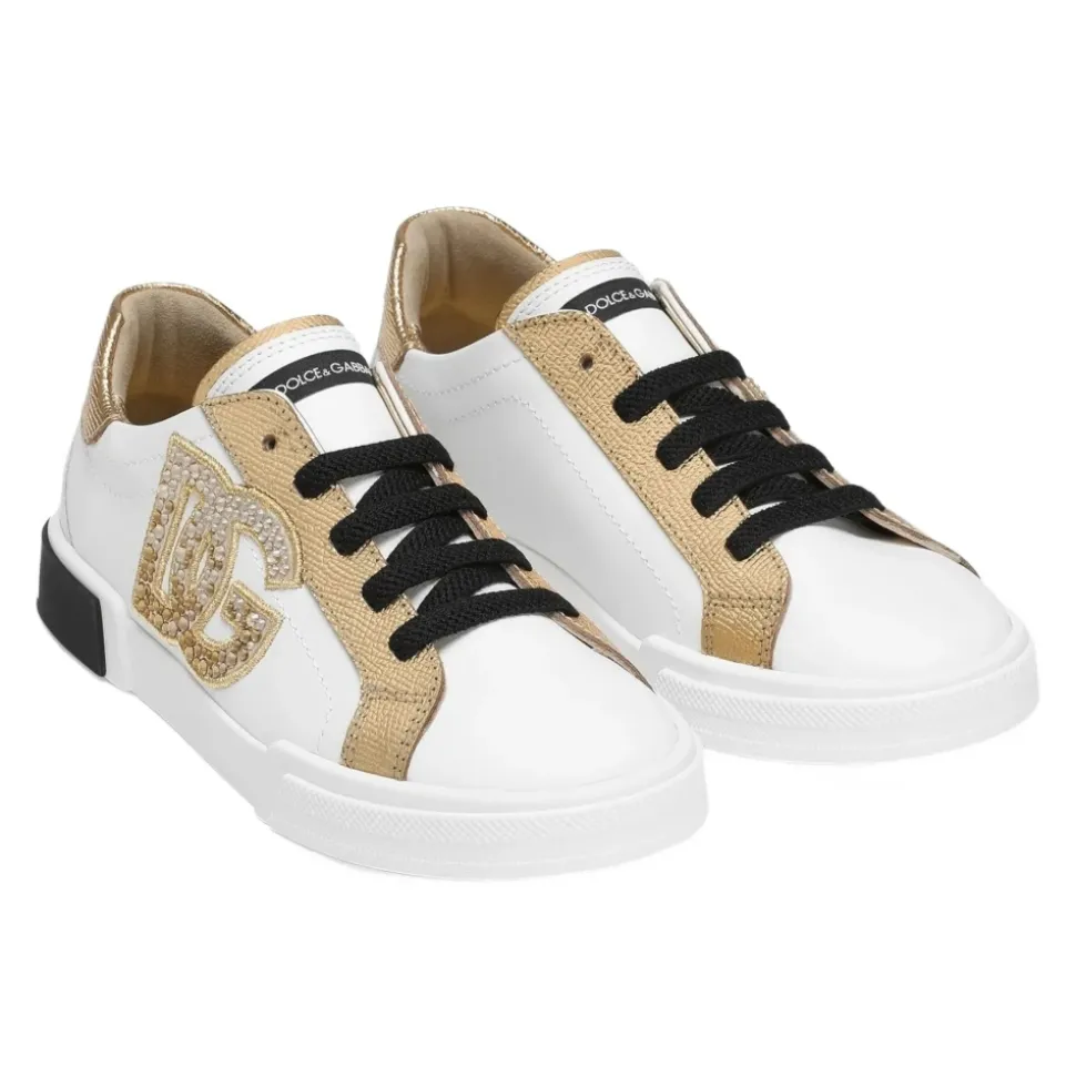 Niski Biało-Złoty Sneaker