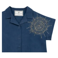 Rhinestone Spiderweb Cotton Shirt