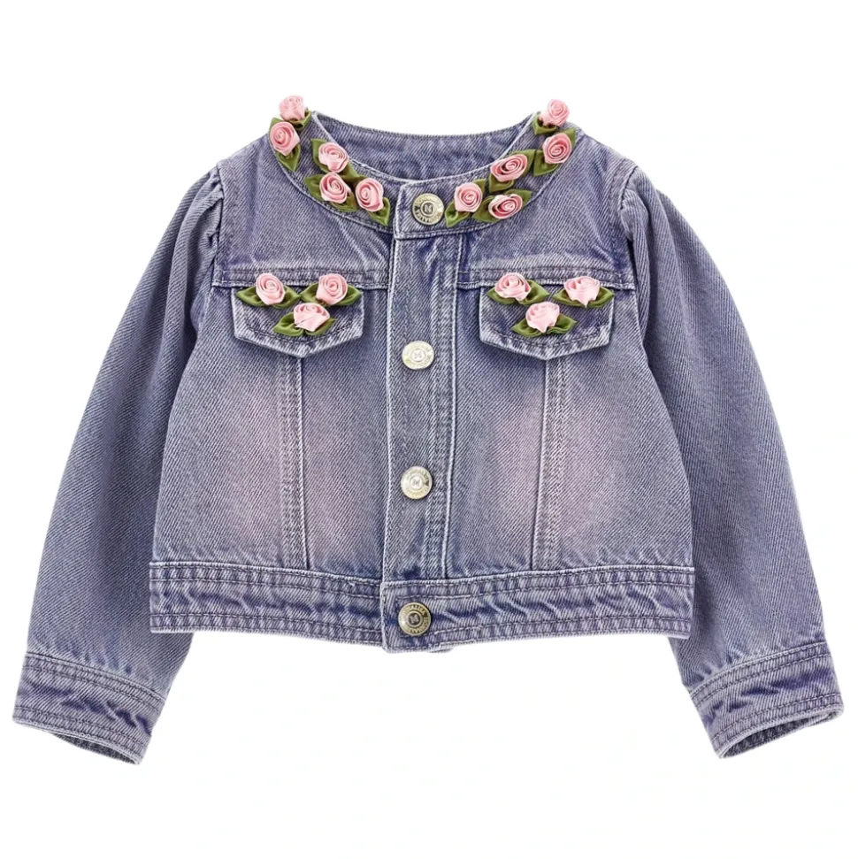 Rose Fleece Denim Jacket in Blue