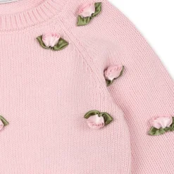 Różowy Sweter z Bawełny z Różami