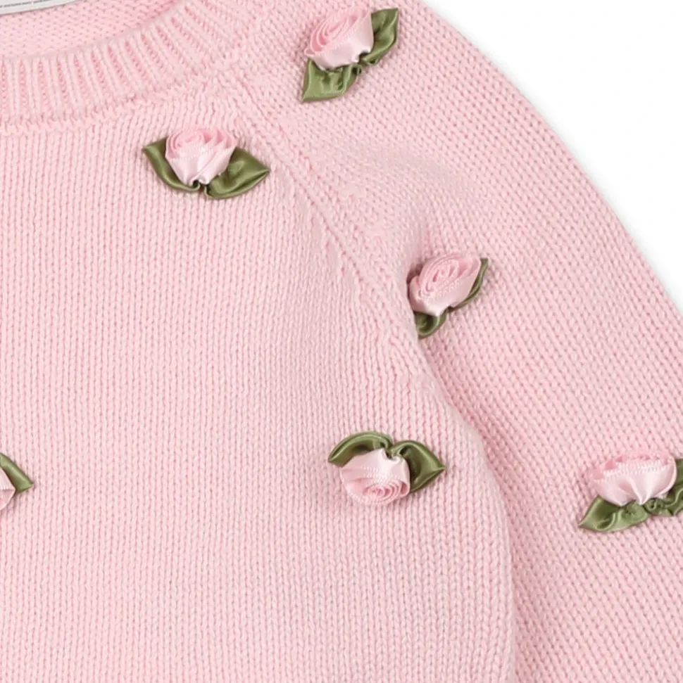 Różowy Sweter z Bawełny z Różami