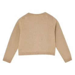 Sweter z dekoltem typu teddy i plamistym motywem z przodu