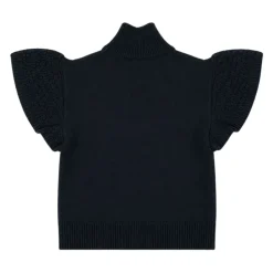 Sweter z haftem i falbankami przy rękawach