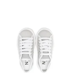 Szare Skórzane Sneakersy Okrągły Nosek Logo Patch