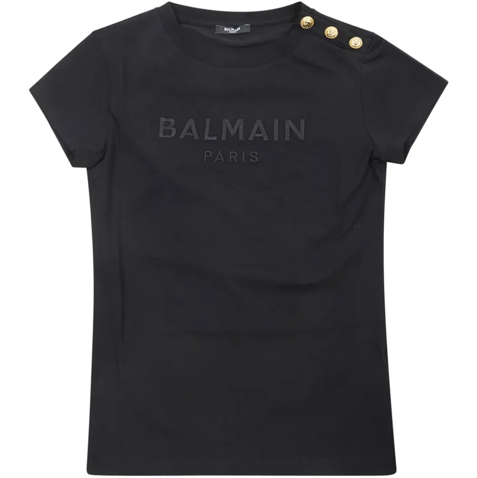 T Shirt Logo Ricamato Bottoni Oro