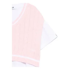 T-shirt z dzianinową kamizelką w warkocze i dekoltem w serek
