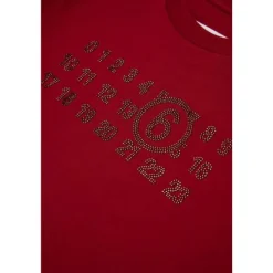 T-shirt z logo i dżetami oraz asymetrycznym dołem