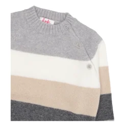Wielokolorowy Sweter z Dekoltem w Stylu Crew-Neck i Zapięciem na Boku