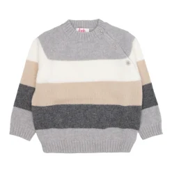 Wielokolorowy Sweter z Dekoltem w Stylu Crew-Neck i Zapięciem na Boku