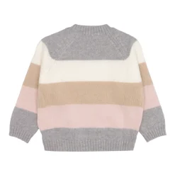 Wielokolorowy Sweter z Dekoltem w Stylu Crew-Neck i Zapięciem na Boku