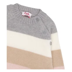 Wielokolorowy Sweter z Dekoltem w Stylu Crew-Neck i Zapięciem na Boku